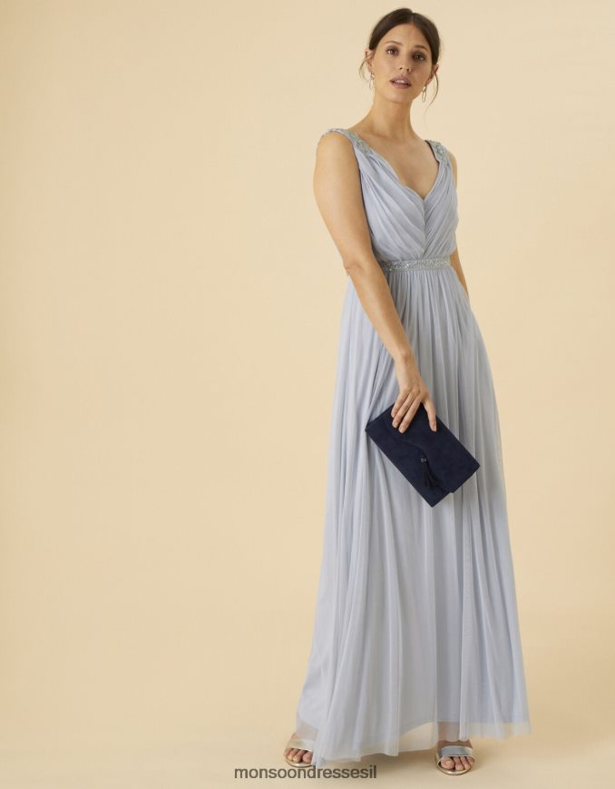 הַלבָּשָׁה Monsoon שמלת מקסי ברנדה מפוליאסטר ממוחזר כְּחוֹל נשים HTJ0TZ1151