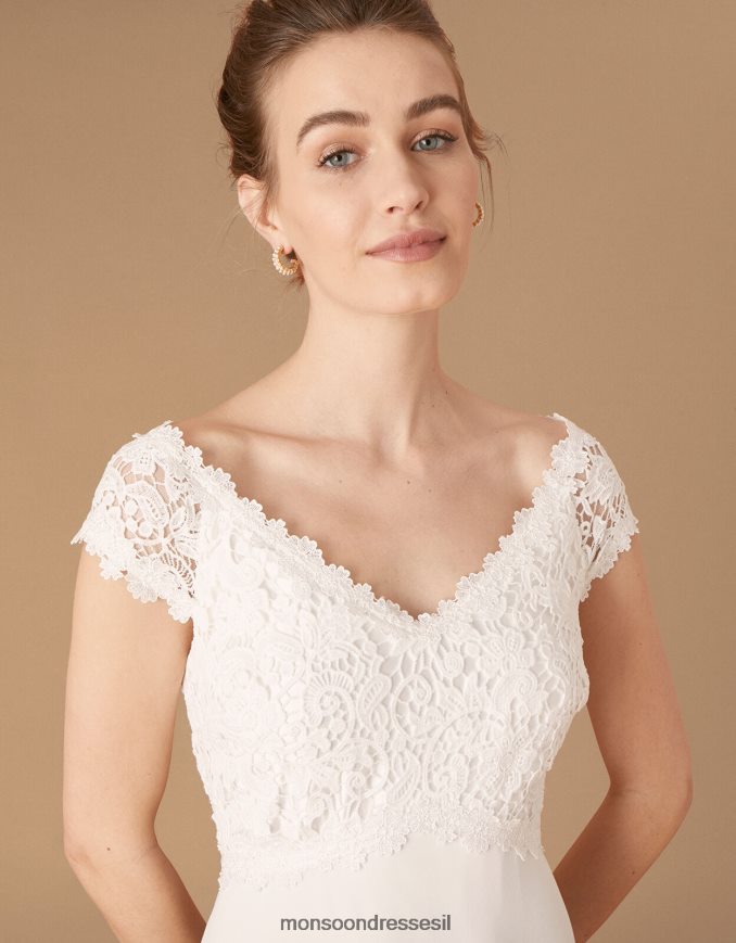 הַלבָּשָׁה Monsoon מחוך תחרה סלואן שמלת כלה ברדו שֶׁנהָב נשים HTJ0TZ1153