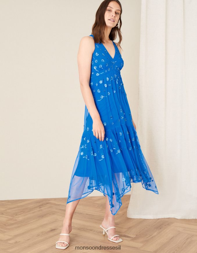 הַלבָּשָׁה Monsoon שמלת מכפלת נצנצים של כרמלה כְּחוֹל נשים HTJ0TZ1159