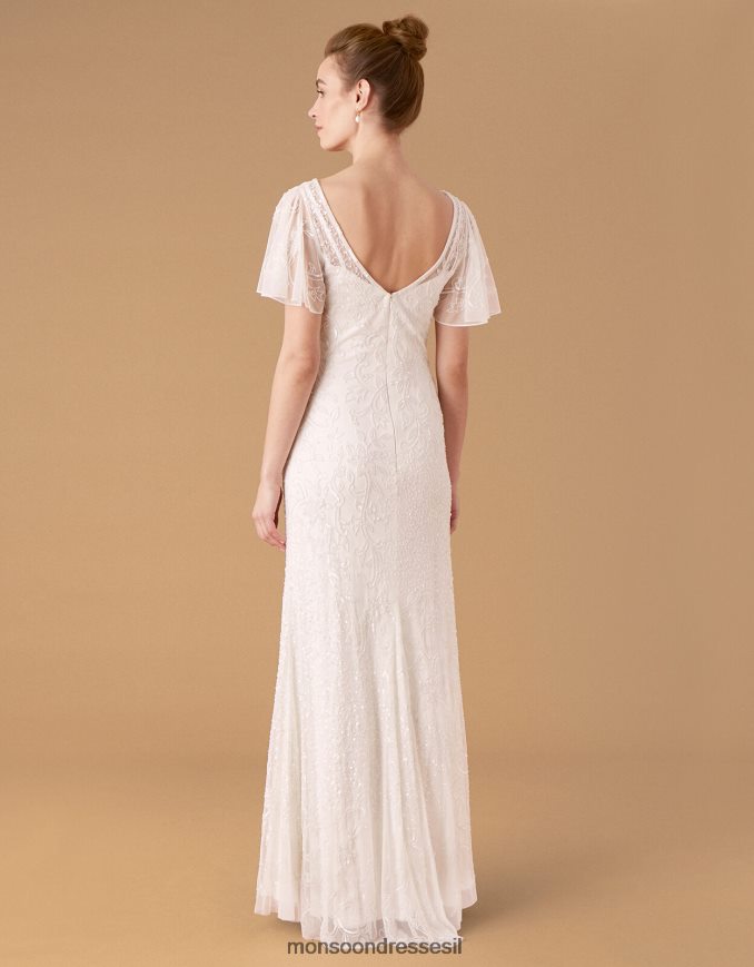 הַלבָּשָׁה Monsoon שמלת כלה עם שרוולים מתנפנפים מעוטרת בקיטי שֶׁנהָב נשים HTJ0TZ1160