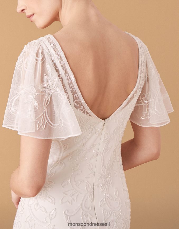 הַלבָּשָׁה Monsoon שמלת כלה עם שרוולים מתנפנפים מעוטרת בקיטי שֶׁנהָב נשים HTJ0TZ1160