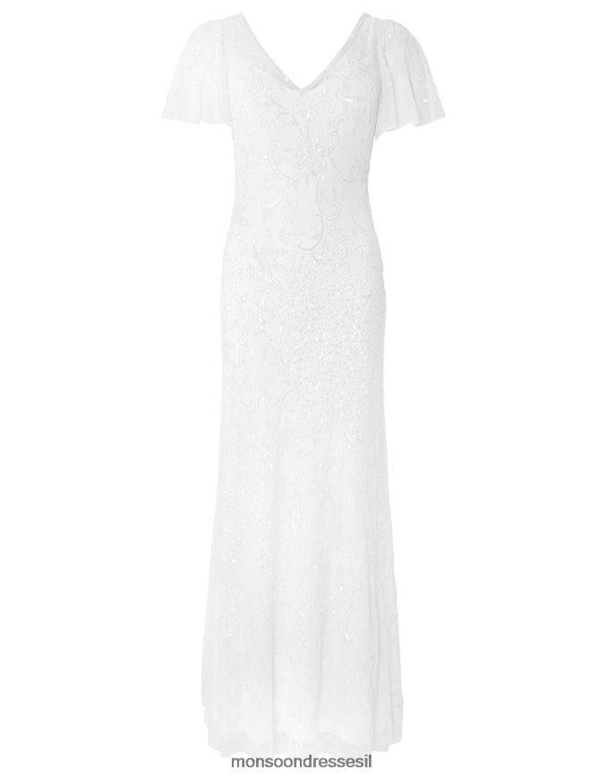 הַלבָּשָׁה Monsoon שמלת כלה עם שרוולים מתנפנפים מעוטרת בקיטי שֶׁנהָב נשים HTJ0TZ1160