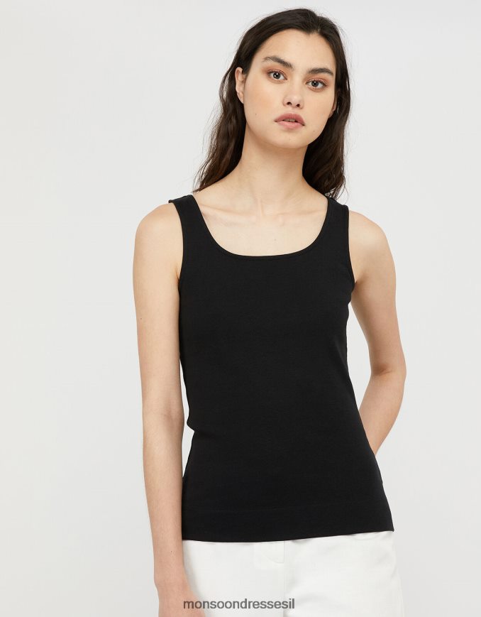 הַלבָּשָׁה Monsoon בגד ג'רסי עם צווארון מרובע של בריידי שָׁחוֹר נשים HTJ0TZ1163