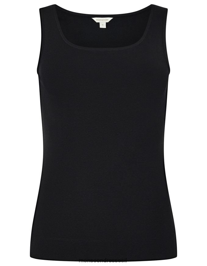 הַלבָּשָׁה Monsoon בגד ג'רסי עם צווארון מרובע של בריידי שָׁחוֹר נשים HTJ0TZ1163