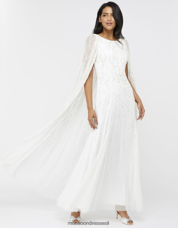 הַלבָּשָׁה Monsoon נעמי מעוטרת שמלת כלה שכמייה שֶׁנהָב נשים HTJ0TZ1170