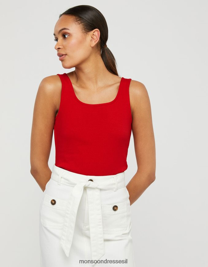 הַלבָּשָׁה Monsoon בגד ג'רסי עם צווארון מרובע של בריידי אָדוֹם נשים HTJ0TZ1172