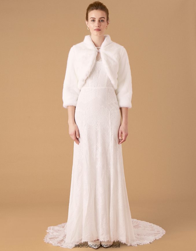 הַלבָּשָׁה Monsoon מעיל כלה פרווה מלאכותית של מריה שֶׁנהָב נשים HTJ0TZ1173