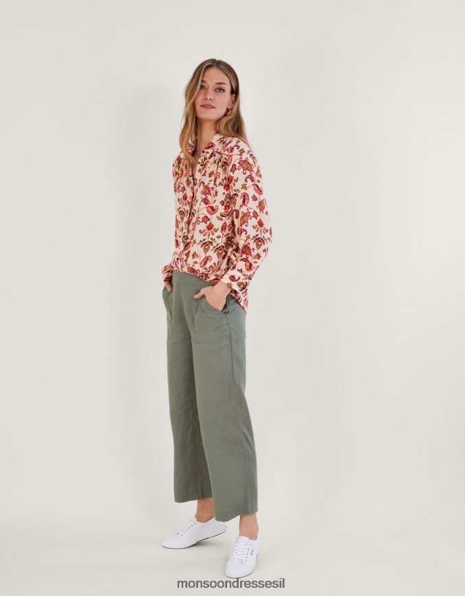 הַלבָּשָׁה Monsoon מכנסי פשתן נשלפים ירוק (חאקי) נשים HTJ0TZ1182