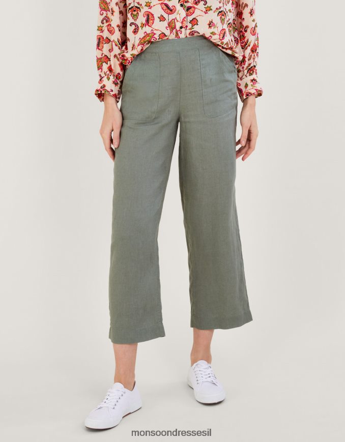 הַלבָּשָׁה Monsoon מכנסי פשתן נשלפים ירוק (חאקי) נשים HTJ0TZ1182