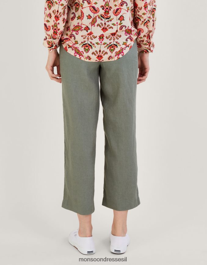 הַלבָּשָׁה Monsoon מכנסי פשתן נשלפים ירוק (חאקי) נשים HTJ0TZ1182