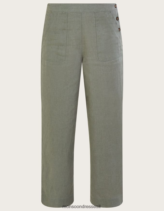 הַלבָּשָׁה Monsoon מכנסי פשתן נשלפים ירוק (חאקי) נשים HTJ0TZ1182