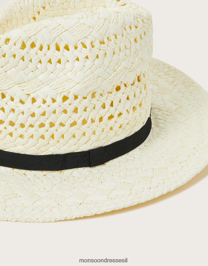 אבזר Monsoon כובע פדורה עם עיטור סרט אופנה נשים HTJ0TZ1193