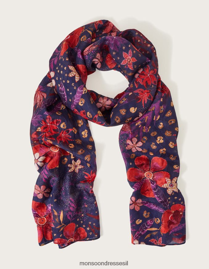 אבזר Monsoon צעיף משי פרחוני חַם נשים HTJ0TZ1216