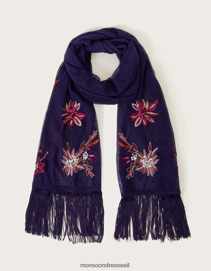 אבזר Monsoon צעיף אירוע רקום כחול (צי) נשים HTJ0TZ1240