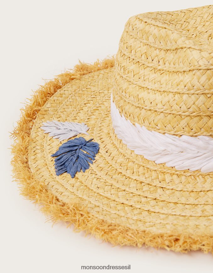 אבזר Monsoon כובע רפיה רקום בשוליים מסוגנן נשים HTJ0TZ1244