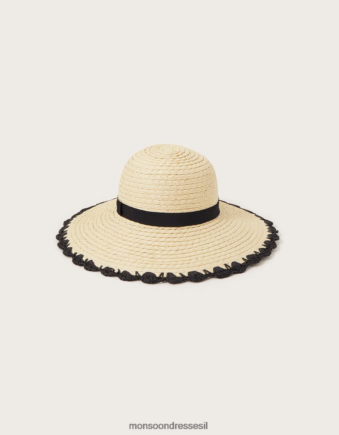 אבזר Monsoon כובע קש מעוטר סקאלופ מסוגנן נשים HTJ0TZ1248