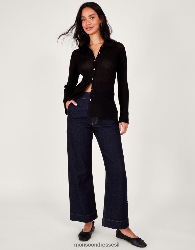 הַלבָּשָׁה Monsoon קרדיגן שקוף עם צווארון שָׁחוֹר נשים HTJ0TZ124