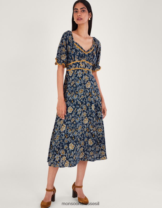 הַלבָּשָׁה Monsoon שמלת פרחים מנוקדת כחול (צי) נשים HTJ0TZ126