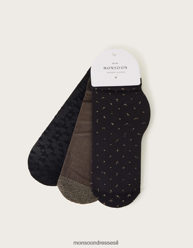 אבזר Monsoon סט גרבי פופ של שלושה זהב נשים HTJ0TZ1266