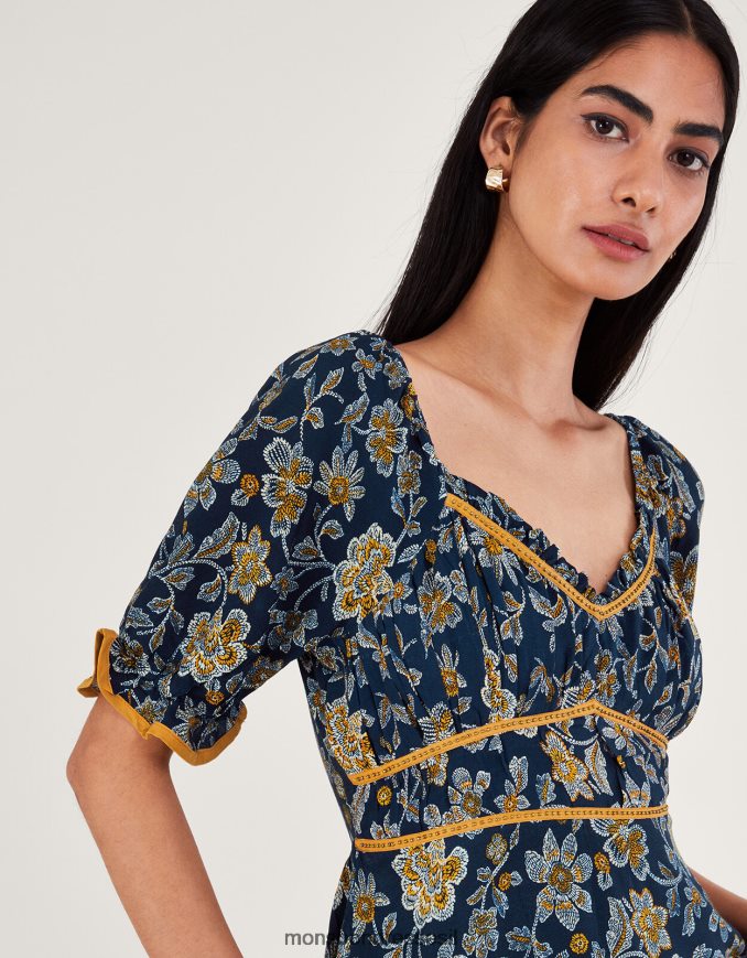 הַלבָּשָׁה Monsoon שמלת פרחים מנוקדת כחול (צי) נשים HTJ0TZ126