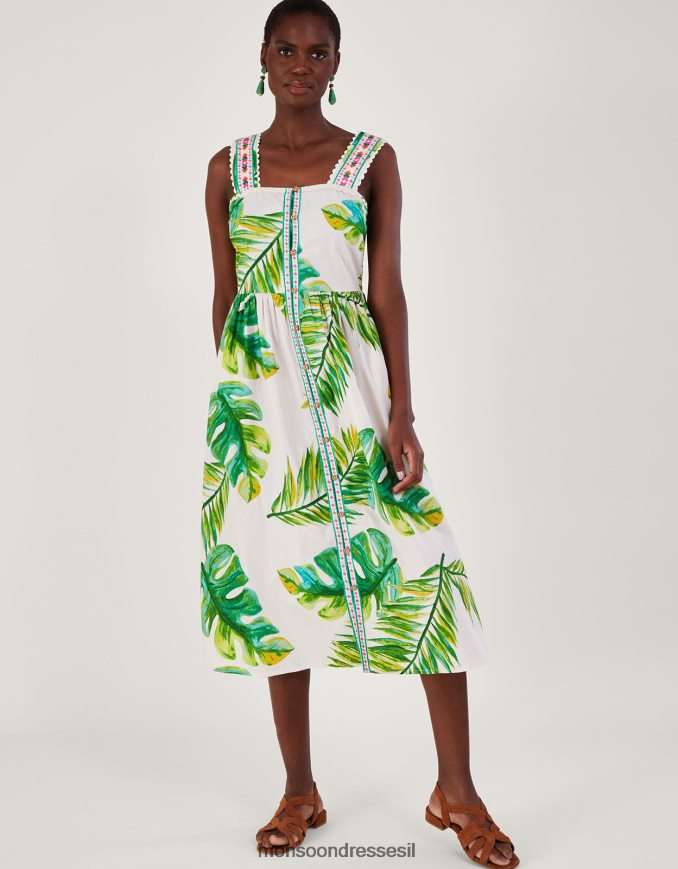 הַלבָּשָׁה Monsoon שמלת קיץ בהדפס דקל לבן נשים HTJ0TZ127