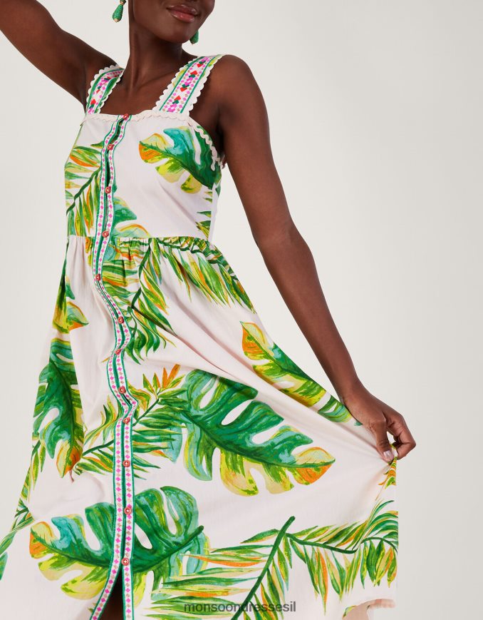 הַלבָּשָׁה Monsoon שמלת קיץ בהדפס דקל לבן נשים HTJ0TZ127