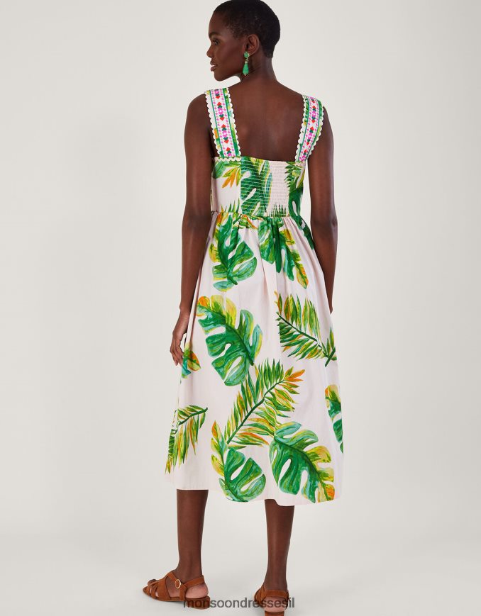 הַלבָּשָׁה Monsoon שמלת קיץ בהדפס דקל לבן נשים HTJ0TZ127