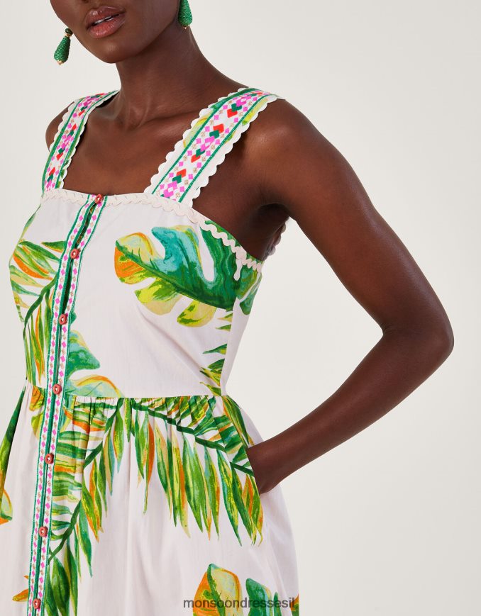 הַלבָּשָׁה Monsoon שמלת קיץ בהדפס דקל לבן נשים HTJ0TZ127