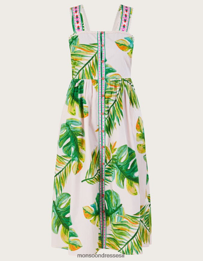 הַלבָּשָׁה Monsoon שמלת קיץ בהדפס דקל לבן נשים HTJ0TZ127