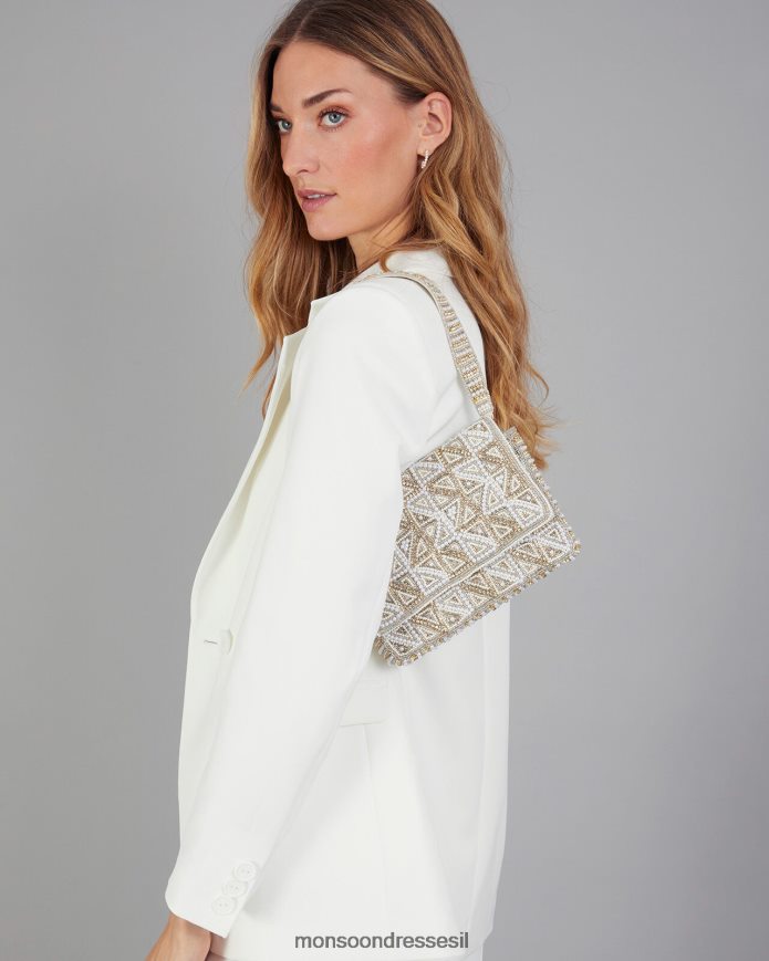 אבזר Monsoon תיק כתף כלה מעוטר גיאומטרי פנינה אופנה נשים HTJ0TZ1281