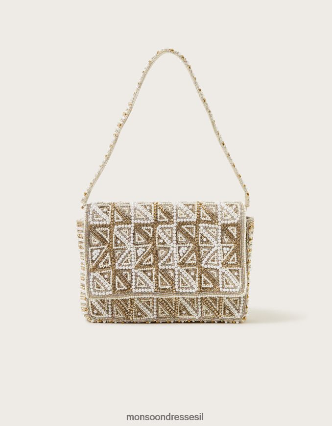 אבזר Monsoon תיק כתף כלה מעוטר גיאומטרי פנינה אופנה נשים HTJ0TZ1281