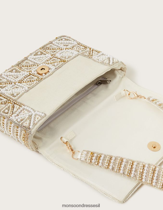 אבזר Monsoon תיק כתף כלה מעוטר גיאומטרי פנינה אופנה נשים HTJ0TZ1281