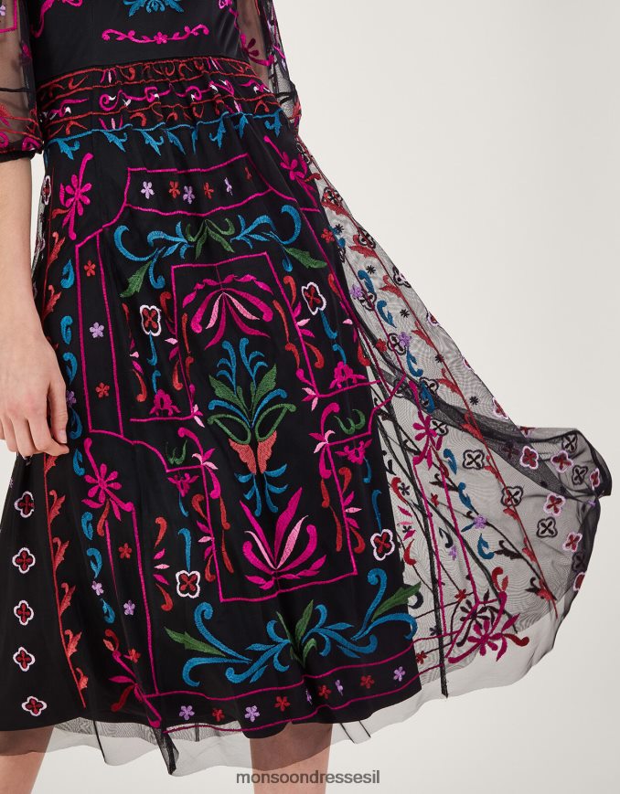 הַלבָּשָׁה Monsoon שמלת תה רקומה של מאדי שָׁחוֹר נשים HTJ0TZ12