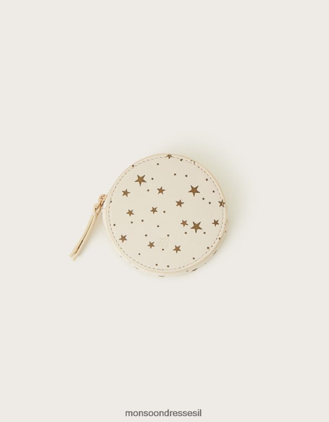 אבזר Monsoon ארנק עור עגול מכוכב נייר כסף אופנה נשים HTJ0TZ1305