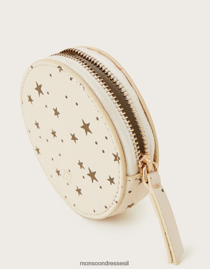 אבזר Monsoon ארנק עור עגול מכוכב נייר כסף אופנה נשים HTJ0TZ1305