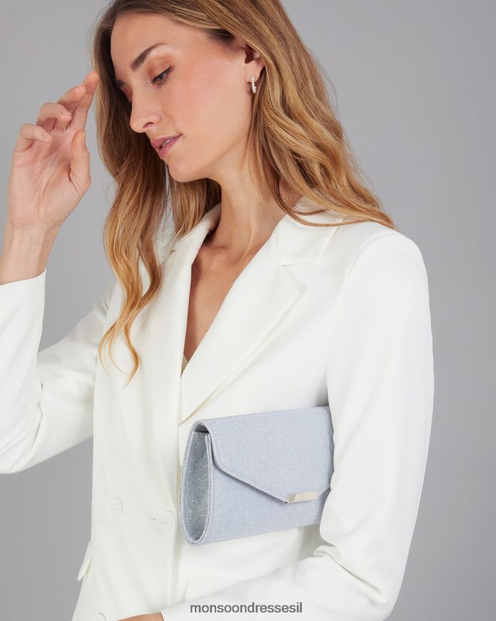 אבזר Monsoon תיק קלאץ' לאירוע נוצץ כסף נשים HTJ0TZ1306