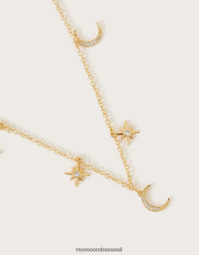 אבזר Monsoon שרשרת קסם ירח וכוכב זהב נשים HTJ0TZ1309