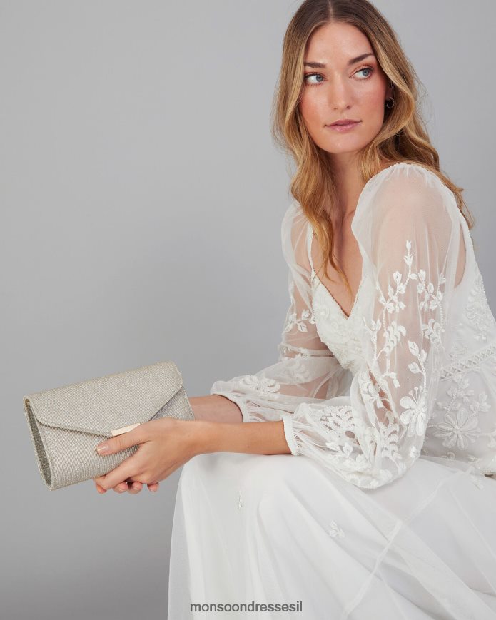 אבזר Monsoon תיק קלאץ' לאירוע נוצץ זהב נשים HTJ0TZ1327