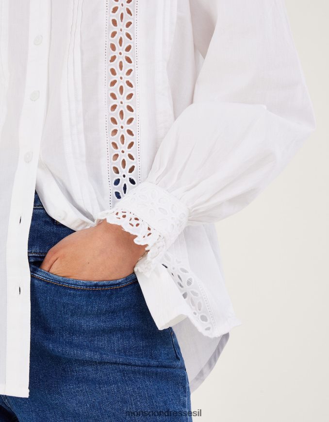 הַלבָּשָׁה Monsoon חולצת ברודרי לבן נשים HTJ0TZ132