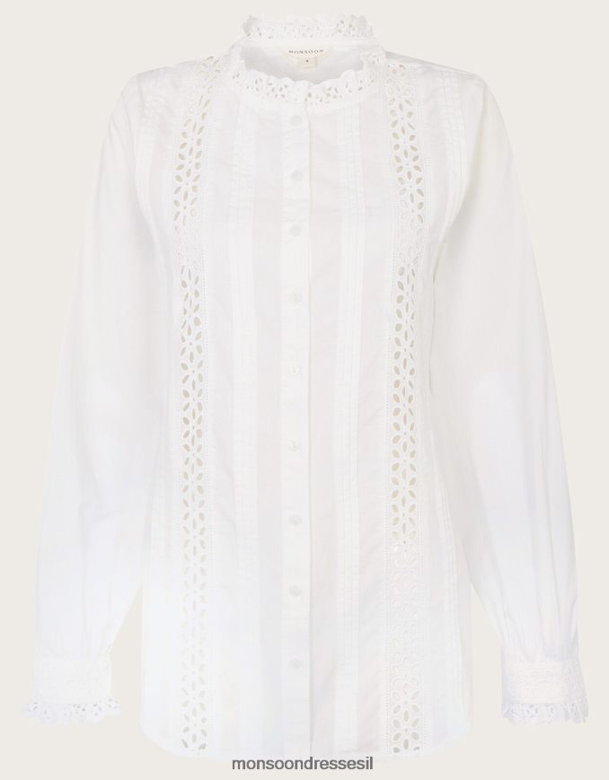 הַלבָּשָׁה Monsoon חולצת ברודרי לבן נשים HTJ0TZ132