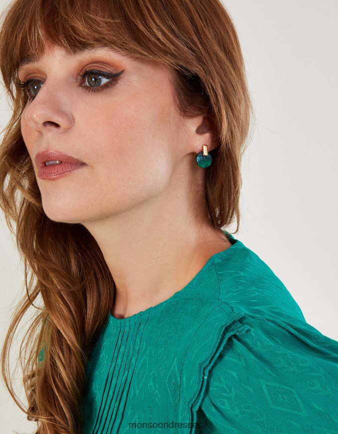 אבזר Monsoon סט של שלושה עגילי שרף אמרלד צמודים אופנה נשים HTJ0TZ1335