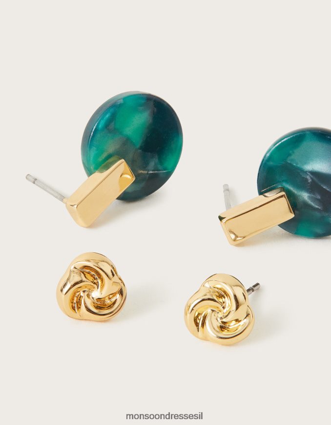 אבזר Monsoon סט של שלושה עגילי שרף אמרלד צמודים אופנה נשים HTJ0TZ1335