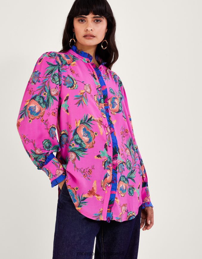 הַלבָּשָׁה Monsoon חולצה בהדפס ירדן וָרוֹד נשים HTJ0TZ134