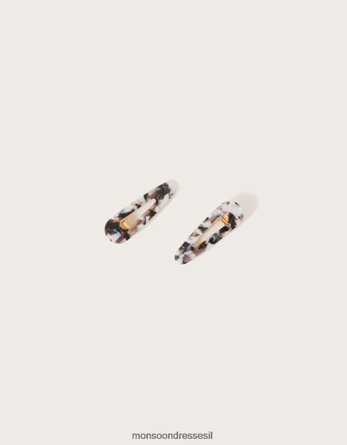 אבזר Monsoon אטבי שיער שרף בדוגמת סט של שניים שָׁחוֹר נשים HTJ0TZ1348