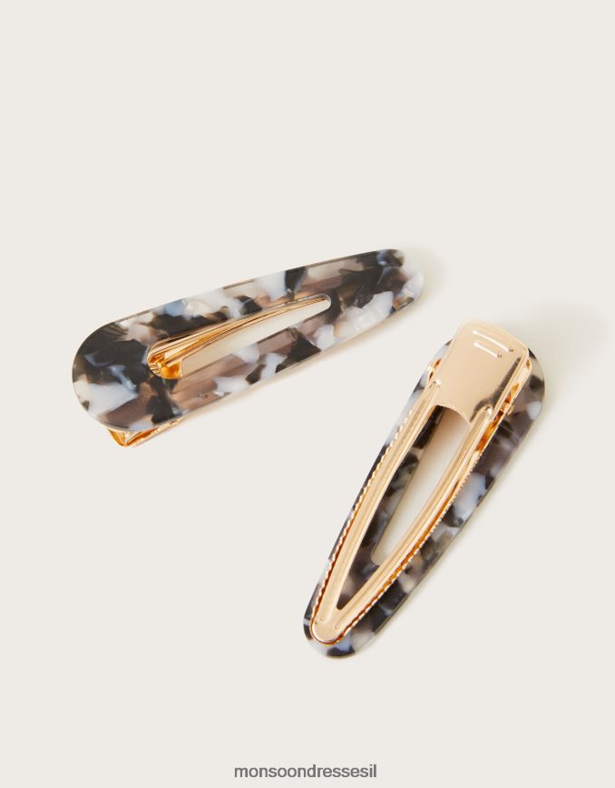 אבזר Monsoon אטבי שיער שרף בדוגמת סט של שניים שָׁחוֹר נשים HTJ0TZ1348