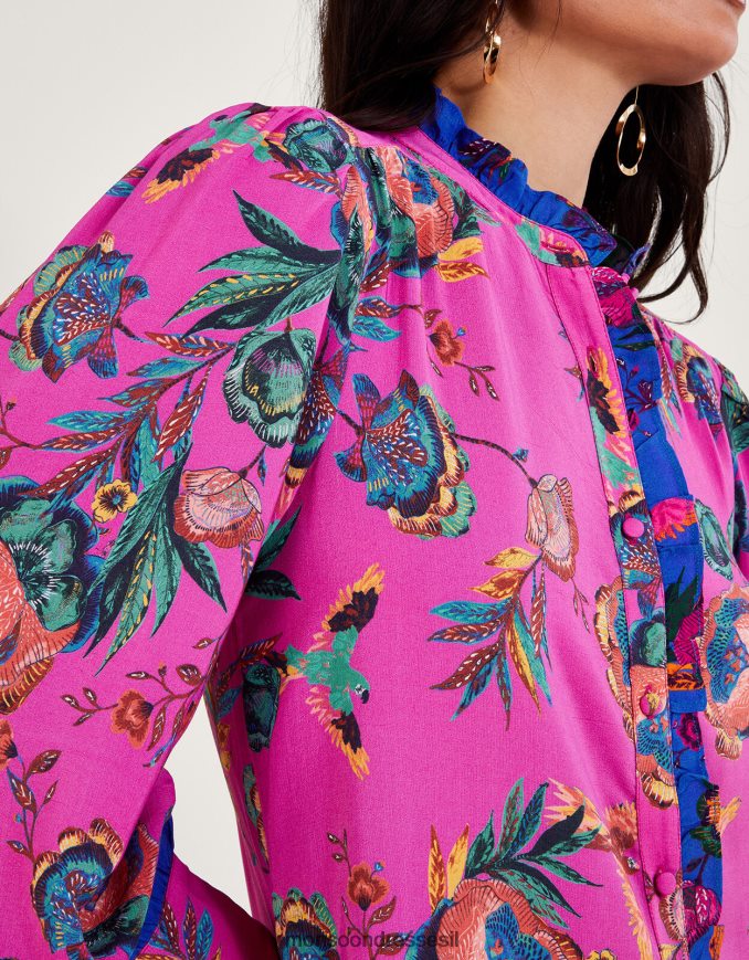 הַלבָּשָׁה Monsoon חולצה בהדפס ירדן וָרוֹד נשים HTJ0TZ134