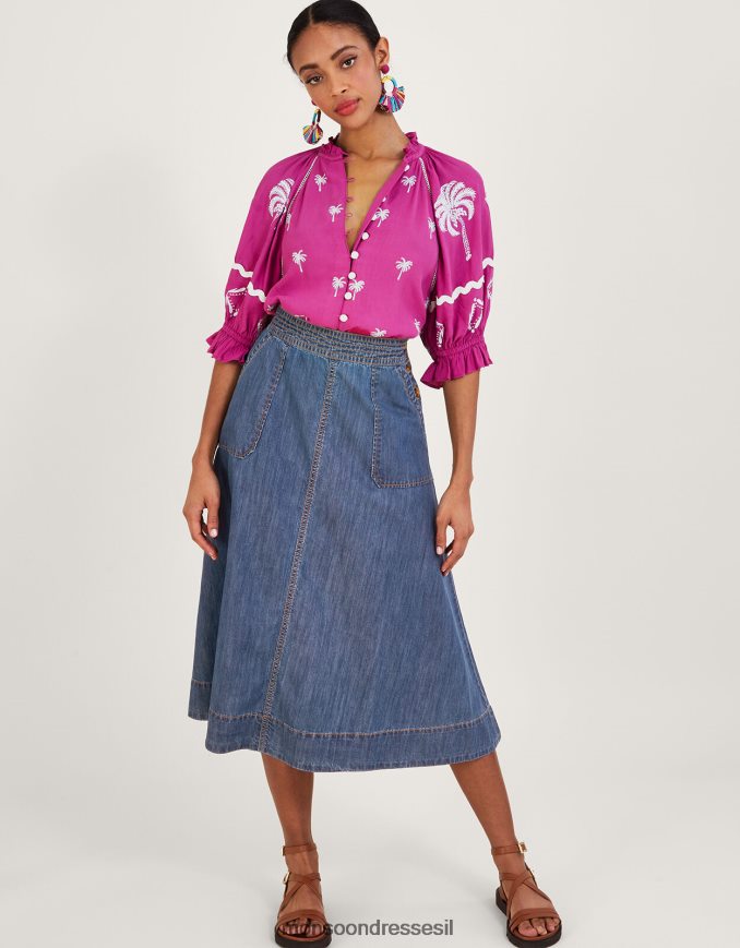 הַלבָּשָׁה Monsoon חצאית מידי ג'ינס למשיכה בכותנה בת קיימא כחול (כחול ג'ינס) נשים HTJ0TZ135