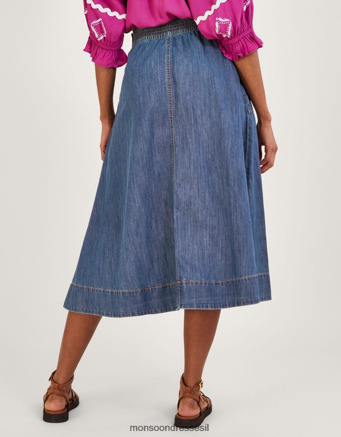 הַלבָּשָׁה Monsoon חצאית מידי ג'ינס למשיכה בכותנה בת קיימא כחול (כחול ג'ינס) נשים HTJ0TZ135