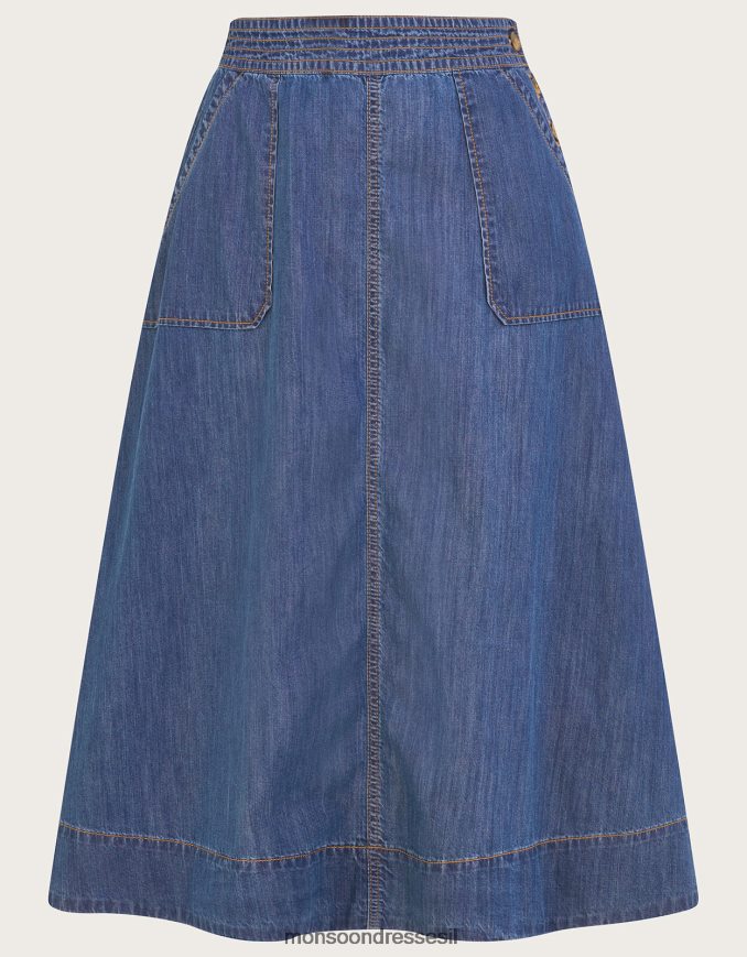 הַלבָּשָׁה Monsoon חצאית מידי ג'ינס למשיכה בכותנה בת קיימא כחול (כחול ג'ינס) נשים HTJ0TZ135