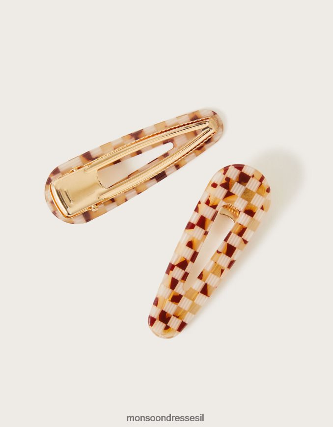 אבזר Monsoon אטבי שיער שרף בדוגמת סט של שניים חום נשים HTJ0TZ1360